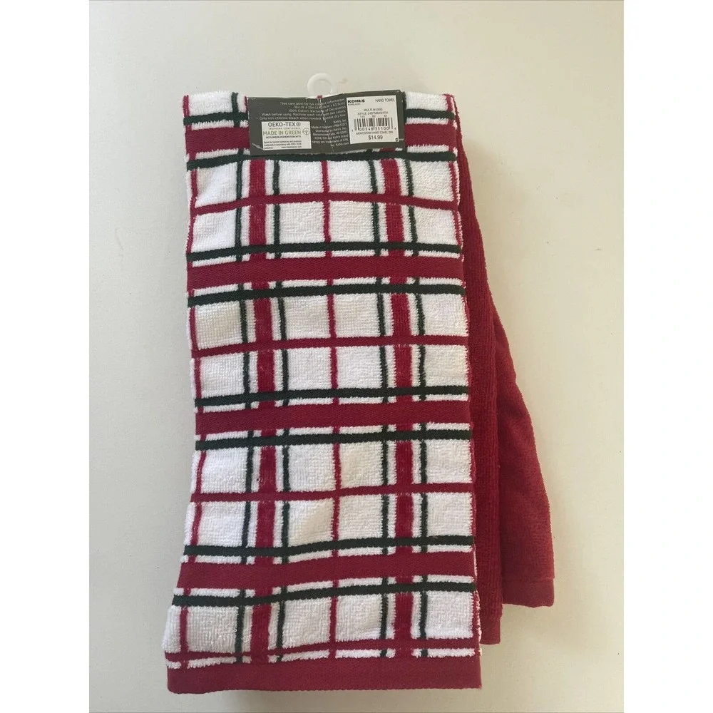 St. Nicholas Square Monogram Hand Towel 2-pack Set (M) Red And Check NEW